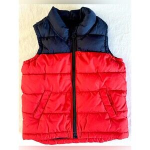 Old Navy Toddler Boys Puffer Vest Size 3T Red and Navy Blue Zip Front Outerwear